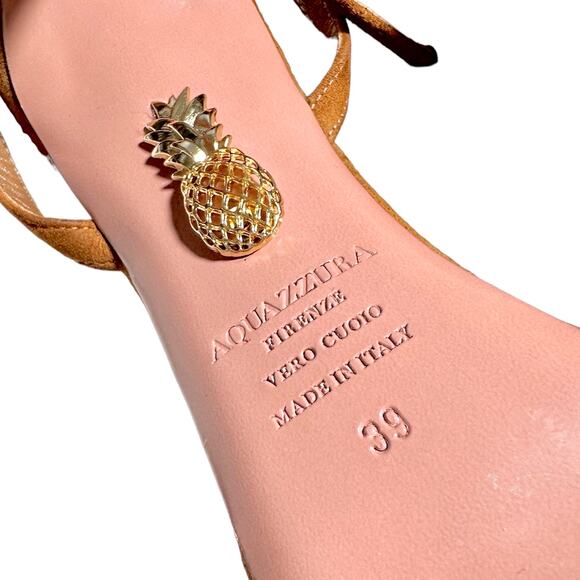 Aquazzura Firenze Cognac Brown Suede Vero Cuoio Sandals Women's EU 39 US 8.5 - Picture 7 of 10